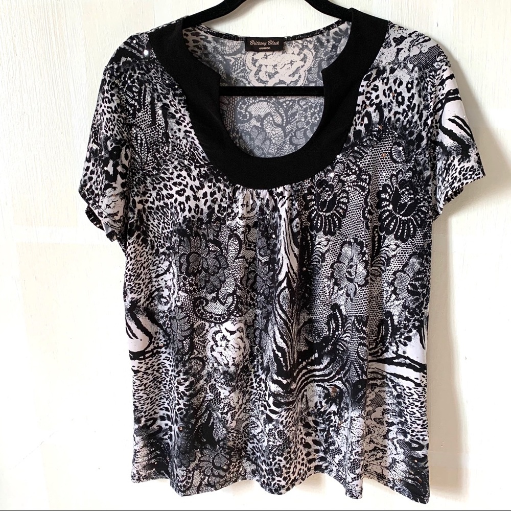 Plus Brittany Black Top w Mirror Detail